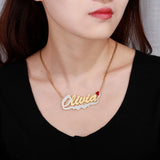 Two Tone Personalized Name Necklace With Birthstone Name Pendant