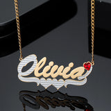Two Tone Personalized Name Necklace With Birthstone Name Pendant