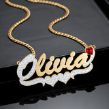 Two Tone Personalized Name Necklace With Birthstone Name Pendant