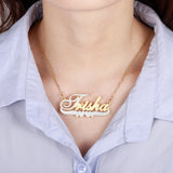 Two Tone Personalized Name Necklace With Heart Double 3D Name Necklace