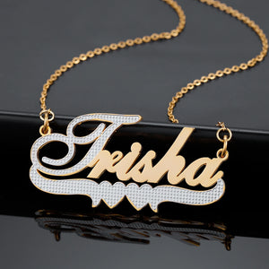 Two Tone Personalized Name Necklace With Heart Double 3D Name Necklace