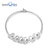 Personalized Stainless Steel Heart Charm Bracelet with Birthstone