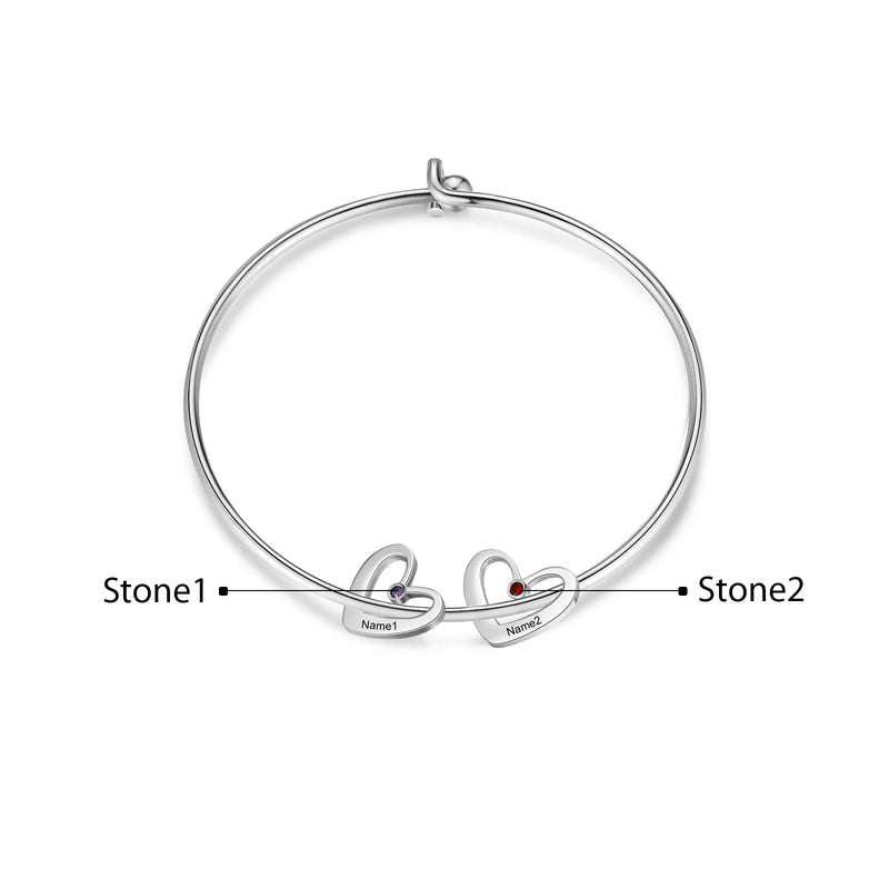 Personalized Stainless Steel Heart Charm Bracelet with Birthstone