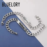 Personalized Stainless Steel Name Bar Men Bracelet Cuban Link Chain