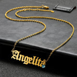 Stainless Steel Name Necklace with Birthday Stone and Letters
