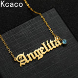 Stainless Steel Name Necklace with Birthday Stone and Letters