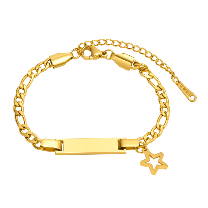 Stainless Steel Star ID Bracelet for Kids, Engraving Name Bracelet 15+5cm