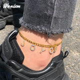 Stainless Steel Zircon Letter Name Anklets For Women