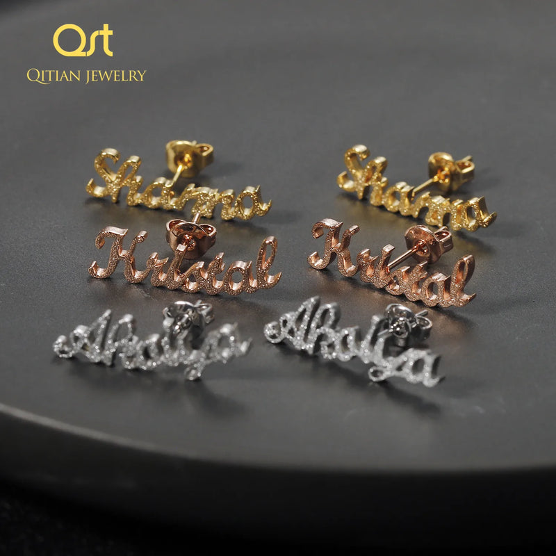 Stainless Steel Name Stud Earrings Nameplate Jewelry Boucle d'oreille