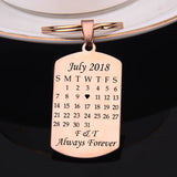 Personalized Stamped Calendar Keychain for Couples
