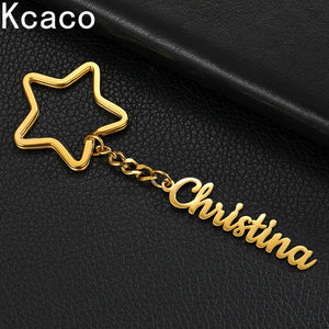 Star Shape Key Ring Name Key Chain Stainless Steel Pendant Keychain