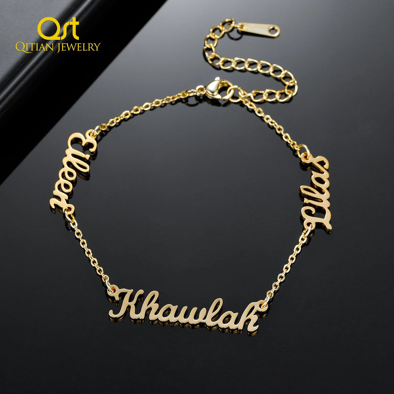 Personalized Three Name Bracelet Stainless Steel Chain Jewelry