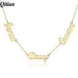 Three Names Necklace Personalized Stainless Steel Nameplate Charm