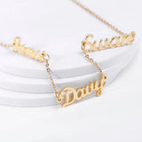 Personalized Three Names Necklace Stainless Steel Nameplate Charm Necklace