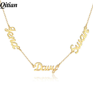 Personalized Three Names Necklace Stainless Steel Nameplate Charm Necklace