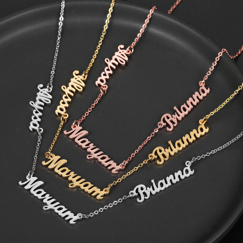 Three Names Necklace Personalized Stainless Steel Nameplate Charm