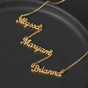 Personalized Three Names Necklace Stainless Steel Nameplate Charm Necklace