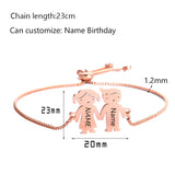 Twins Couples Bracelets Engraved Name Date Stainless Steel Bangles