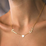 2 Name Necklace With Heart Pendants Stainless Steel Chain