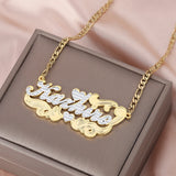 Two Tone Heart Nameplate Necklace Cuban Link Chain Personalized Stainless Steel