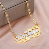 Two Tone Heart Nameplate Necklace Cuban Link Chain Personalized Stainless Steel