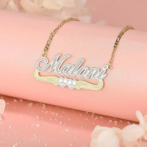 Two Tone Two Heart 18K Plated Name Necklace for Women