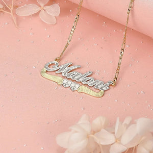 Two Tone Two Heart 18K Plated Name Necklace for Women