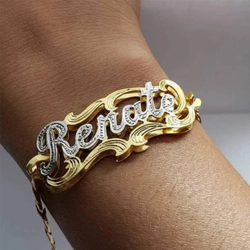 Two-color Name Bracelet For Women Personalized Stainless Steel Jewelry