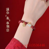 Vintage Chinese Vermilion Rabbit Charm Bracelet Natural Talisman Bangle