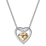 Women Heart Pendant Necklaces Initial Letter Stainless Steel