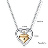 Women Heart Pendant Necklaces Initial Letter Stainless Steel