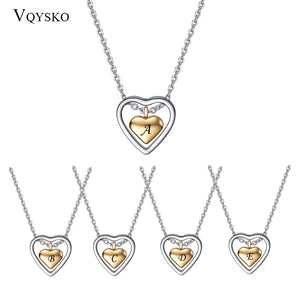 Women Heart Pendant Necklaces Initial Letter Stainless Steel