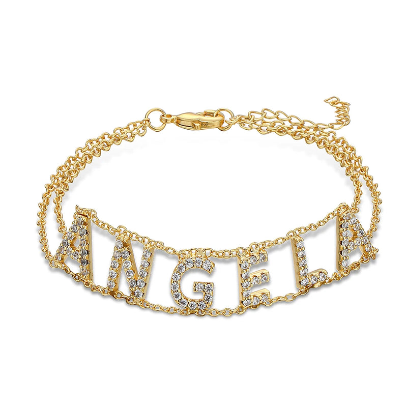Personalized Women Name Bracelet with CZ Stone Wrap Gift
