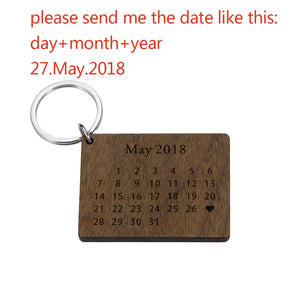Wooden Calendar Keychain Personalized Date Hand Carved Keyring Gift