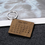 Wooden Calendar Keychain Personalized Date Hand Carved Keyring Gift