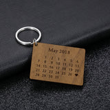 Wooden Calendar Keychain Personalized Date Hand Carved Keyring Gift