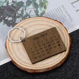 Wooden Calendar Keychain Personalized Date Hand Carved Keyring Gift