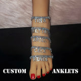 Custom Initial Letter Anklet with Zircon 9+2 inch