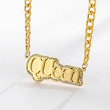 Double Layer Zircon Name Necklace 18K Plated Personalized Choker Gift