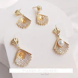 14K Micro-Inlaid Zircon Fan-Shaped Pearl Earrings