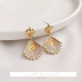 14K Micro-Inlaid Zircon Fan-Shaped Pearl Earrings