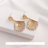 14K Micro-Inlaid Zircon Fan-Shaped Pearl Earrings