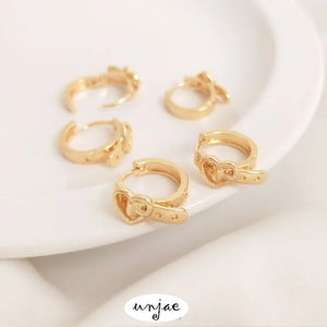 Color-Preserving 14K Peach Heart Belt Piercing Ear Buckle French Ear Clip