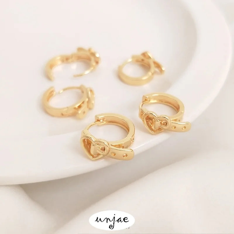 Color-Preserving 14K Peach Heart Belt Piercing Ear Buckle French Ear Clip