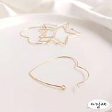 14K Gold Heart Star Big Earrings Ins DIY 4PCS