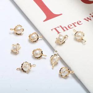 Copper-Plated Spiral Pearl Planet Double Pendant DIY Jewelry Earrings