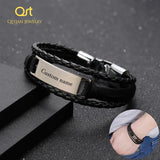 Multi-Layer Engrave Name Bracelet Vintage Leather Bracelet for Men