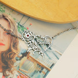 Personalized Heart Rose Flower Pendant Necklace Stainless Steel Women
