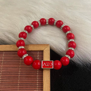 Rhinestone Washer & Red Glass Bead Bracelet with Letter Charm