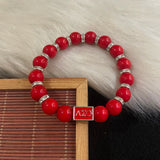 Rhinestone Washer & Red Glass Bead Bracelet with Letter Charm